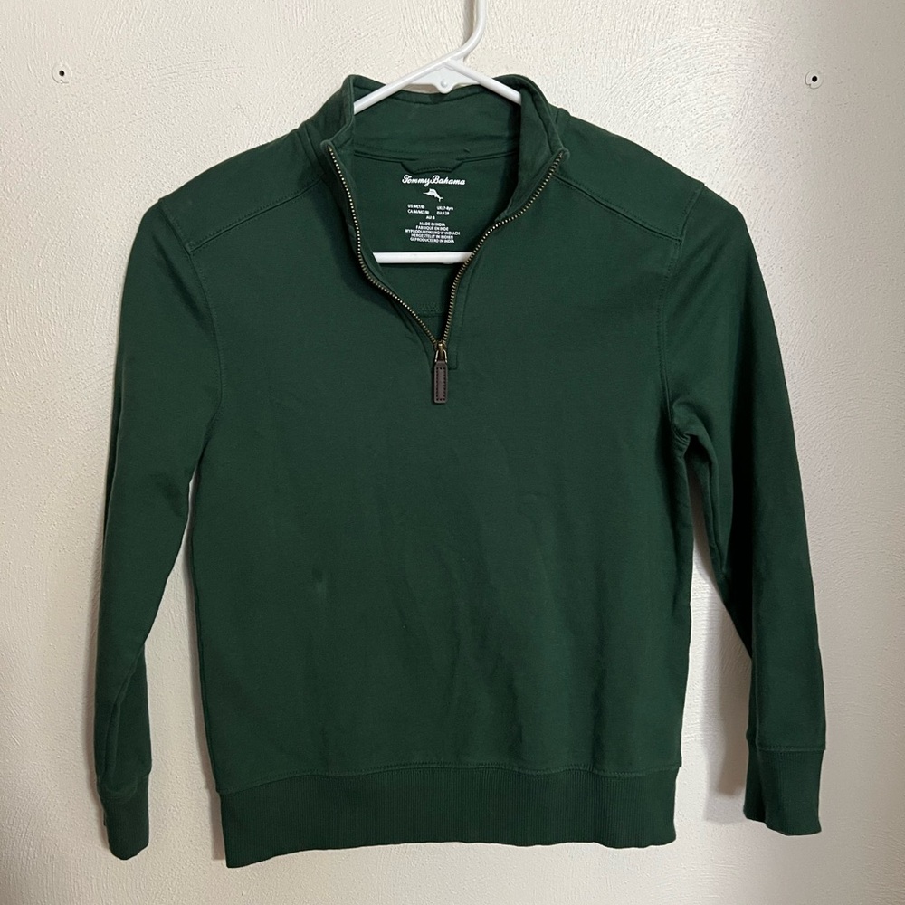 TOMMY BAHAMA Classic St.‎ Kitts Pima Cotton Quarter Zip Green Boy's Size M (7/8)
